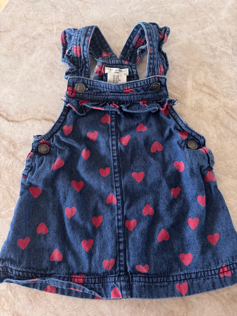 Max Studio Kids Heart Print Overall Dress Size 12 Months